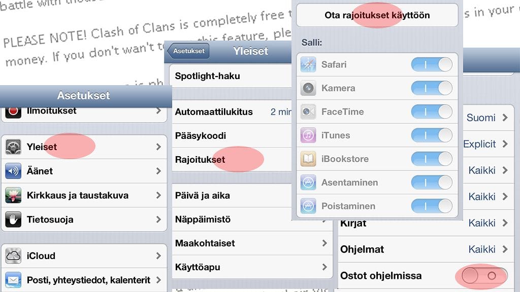 Rajoituksen asettaminen ohjelmien ostolle Applen käyttöjärjestelmässä.
