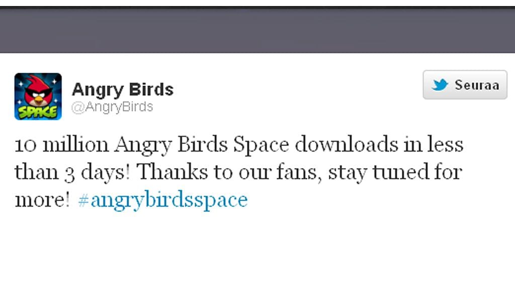 Angry Birds Space -Twitterviesti