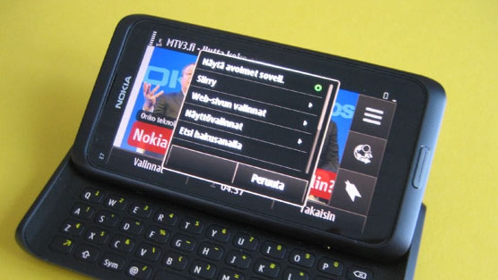Nokia E7 valikkorakenne