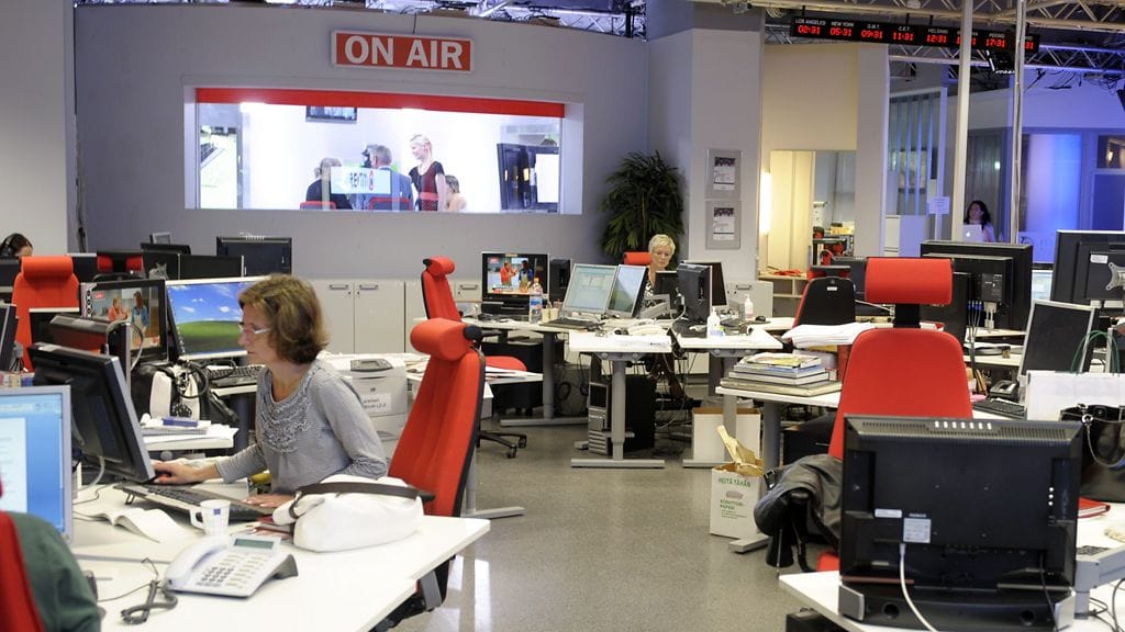 MTV3:n uutistoimitus Pasilassa Helsingissä torstaina 18. elokuuta 2011. Kuva: Lehtikuva