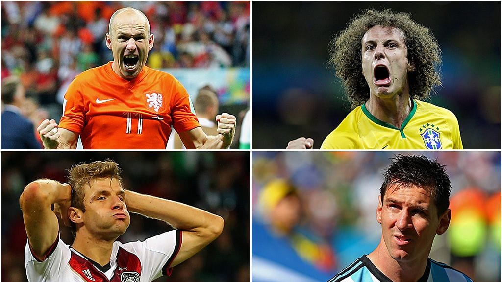 Hollannin Arjen Robben, Brasilian David Luiz, Saksan Thomas Müller ja Argentiinan Lionel Messi ovat tärkeässä osassa, kun finaalipaikkoja ratkotaan.