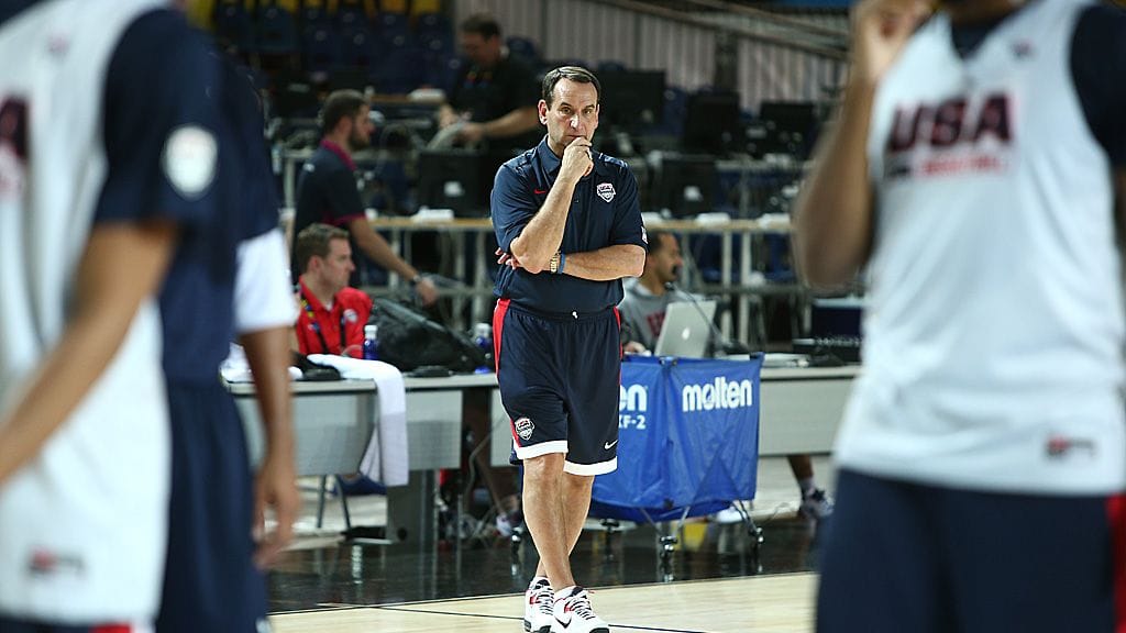 Yhdysvaltain päävalmentaja Mike Krzyzewski.