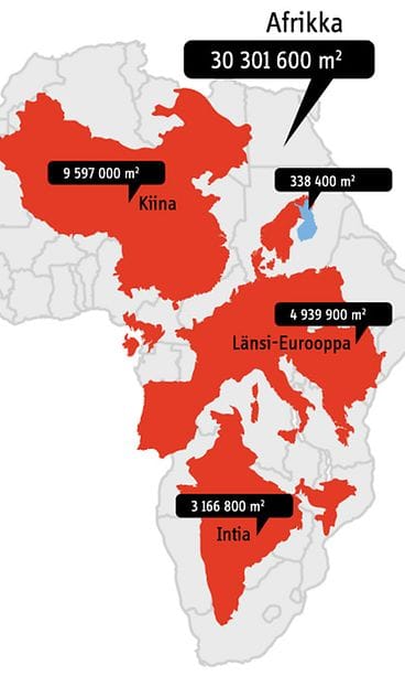 Afrikkaan mahtuisi liki sata Suomea