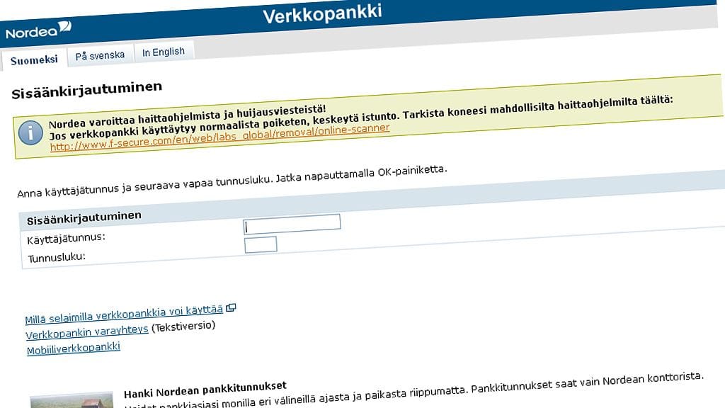 Kuva Nordean verkkopankin sivulta 20. tammikuuta 2012.