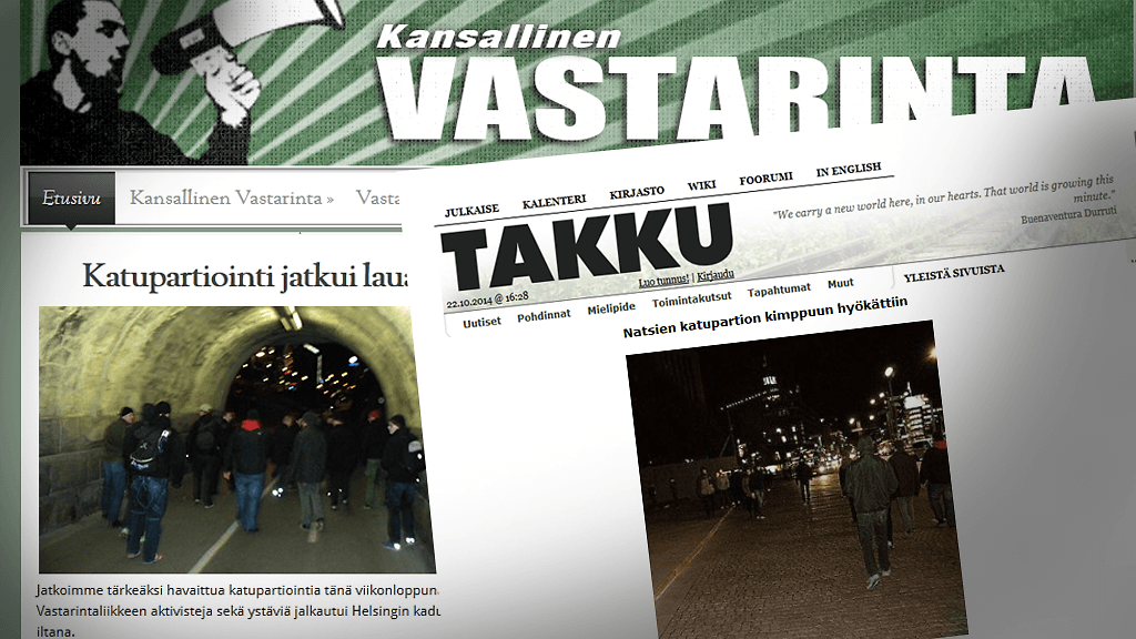 Lauantaina tapahtuneesta tappelusta kerrotaan sekä antifasistien Takku.net-foorumilla että Kansallinen vastarinta -liikkeen sivuilla. Molemmilla on erilainen käsitys illan kulusta. (Kuva: Kuvakaappaus patriootti.com- ja takku.net -sivustoilta.)