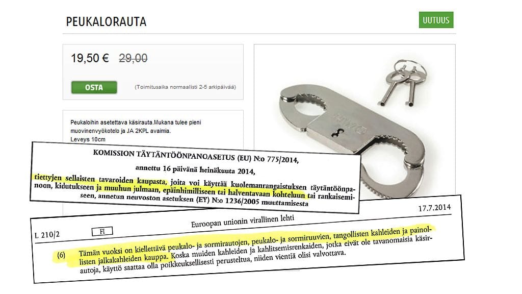 MTV Uutiset kertoi jo vuonna 2014 EU:n kieltämien kidutusvälineiden kaupasta Suomesta.