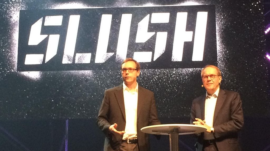 Jorma Ollila (oikealla) Slush-tapahtumassa 2014.