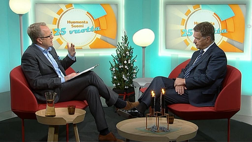 Tasavallan presidentti Sauli Niinistö vieraili Huomenta Suomen juhlalähetyksessä. Niinistöä haastatteli Tapio Nurminen.