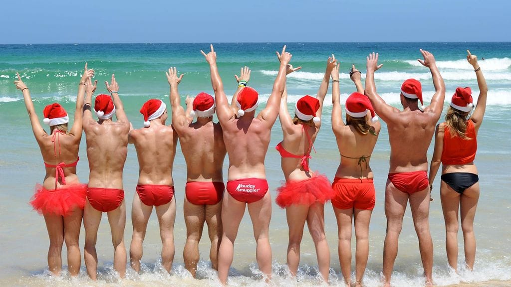 Joulun juhlijoita Bondi Beachillä, Sydney, Australia.