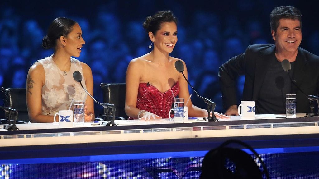 Mel B, Cheryl Fernandez-Versini ja Simon Cowell X Factor -tuomaristossa sunnuntaina.