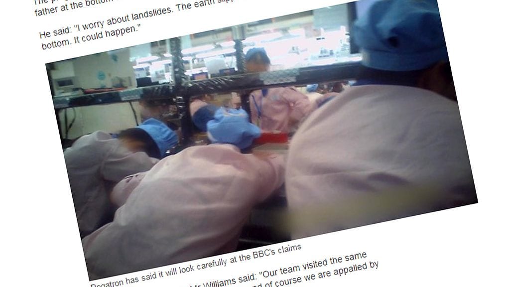 Dokumentti Applen tehtaan työntekijöiden oloista Kiinassa kohauttaa. Kuvakaappaus BBC:n sivuilta.