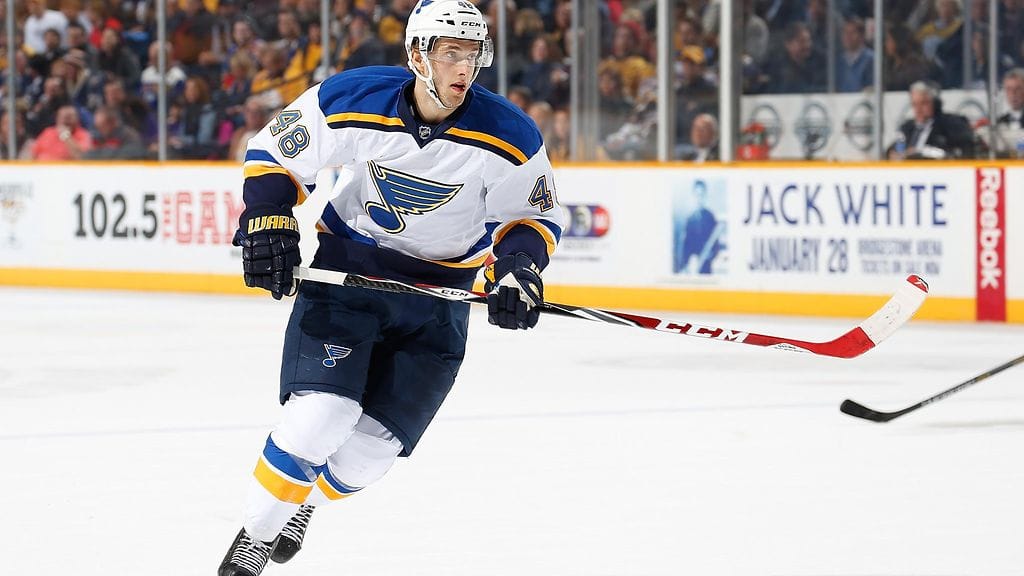 Petteri Lindbohm debytoi viime kaudella St. Louis Bluesissa.