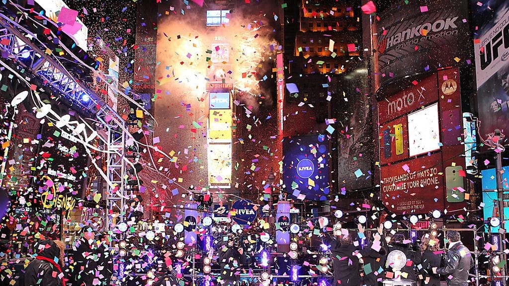 Kuvaa viime vuodenvaihteen juhlinnasta Times Squarella.