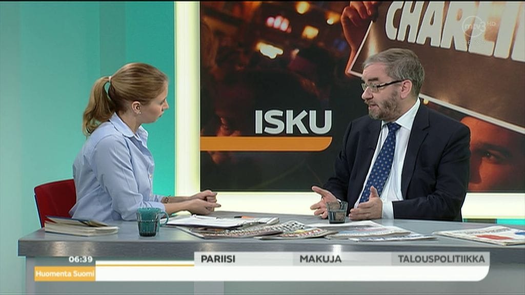Islamin tutkimuksen professori Jaakko Hämeen-Anttila vieraili 8. tammikuuta 2015 MTV:n Huomenta Suomessa kommentoimassa iskua pariisilaislehti Charlie Hebdoon, jossa kuoli 12 ihmistä. Kuvakaappaus lähetyksestä.