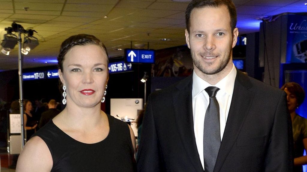 Nina Kelo ja Tero Pitkämäki Urheilugaalassa 13. tammikuuta 2015.