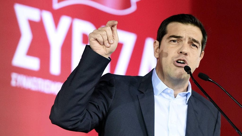 Syriza-puolueen puheenjohtaja Alexis Zipras puhuu puolueen vaalitilaisudessa Omonia-aukiolla Ateenassa tänään. Kreikan uusi parlamentti valitaan parlamenttivaaleissa tulevana sunnuntaina.