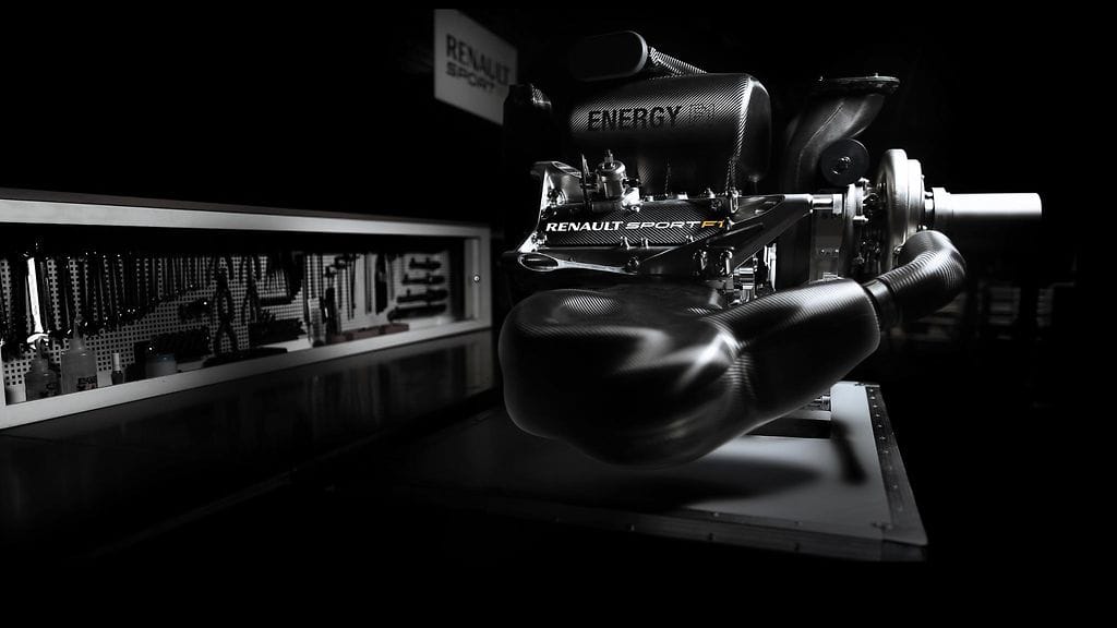 Kuvassa Renault'n F1-voimayksikkö.
