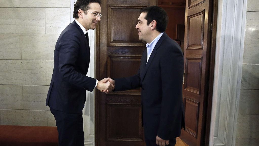 Euroryhmän puheenjohtaja Jeroen Dijsselbloem (vasemmalla) ja Kreikan uusi pääministeri Alexis Tsipras tapasivat myös Ateenassa 30. tammikuuta 2015.