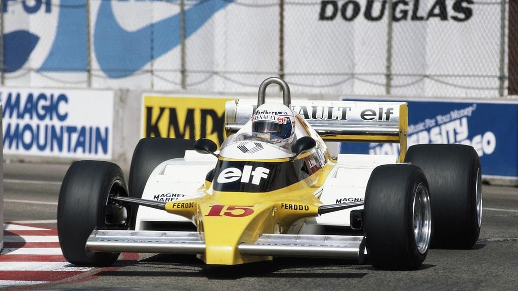 Alain Prost Renaultillaan vuoden 1981 Yhdysvaltain Long Beachin kisassa.