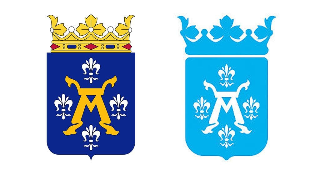 Turun virallinen, keskiajalta ollut vaakuna (vas.) ja uudistetun markkinointi-ilmeen vaakuna (oik.) .