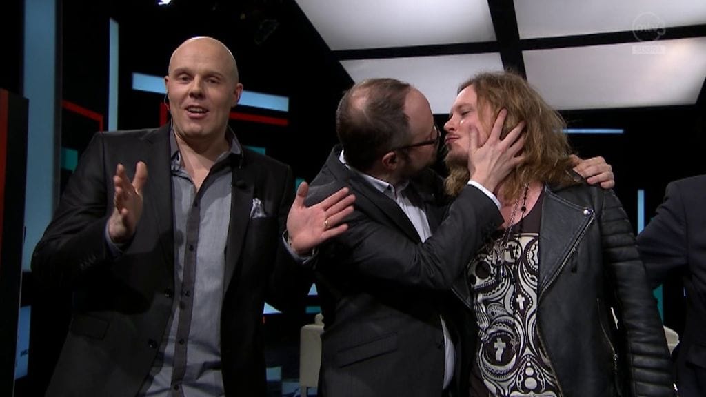 Aki Linnanahde, Tuomas Enbuske ja Jonne Aaron Enbuske & Linnanahde Crew -lähetyksessä 12.3.2015.
