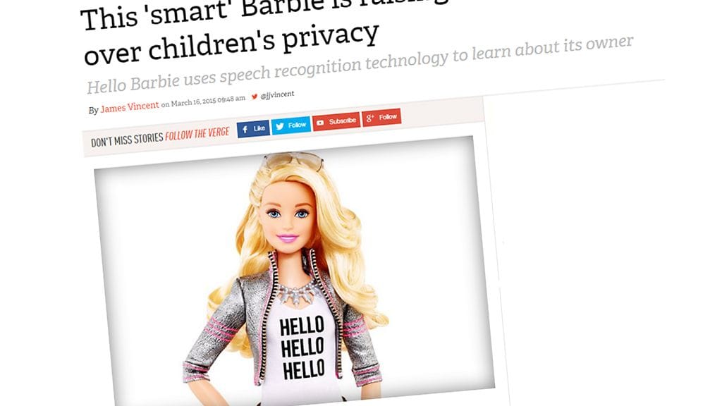 Hello Barbie. Kuvakaappaus The Vergestä