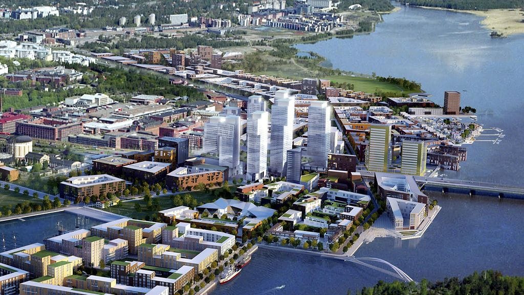 Myös Kalasataman alue liittyisi valmistuttuaan Kruunusiltojen avulla keskustaan. Kuva: SRV