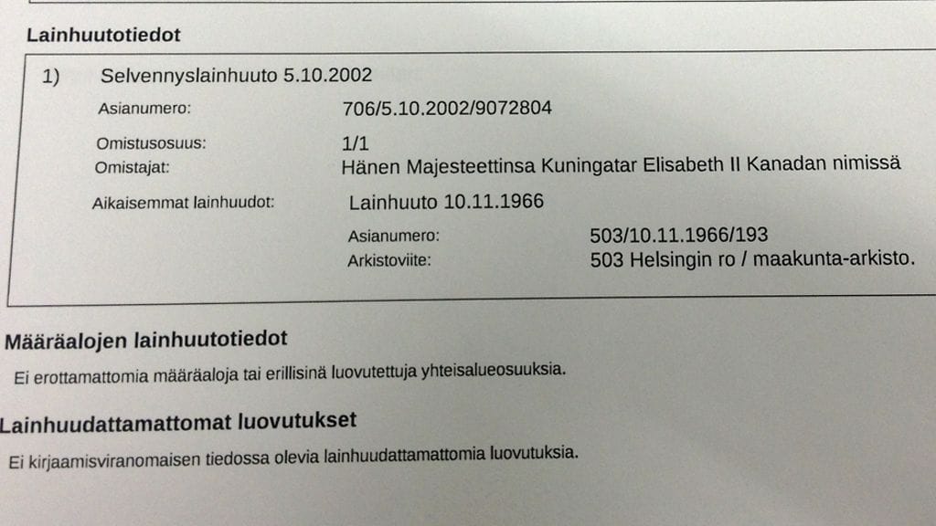 Elisabetin kiinteistön lainhuutotodistus 9.4.2015.