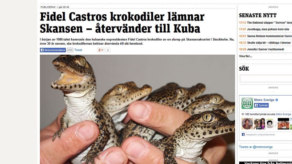 Kuvakaappaus Ruotsin Metro-lehden nettisivuilta.