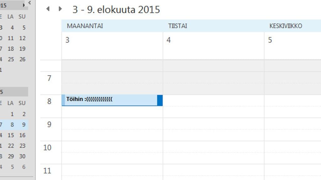 Ankea työ-merkintä kalenterissa