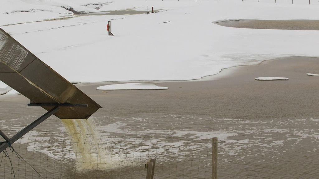 Sekundaarikasojen vedenpuhdistamo Talvivaaran kaivoksella Sotkamossa 6. maaliskuuta 2015.