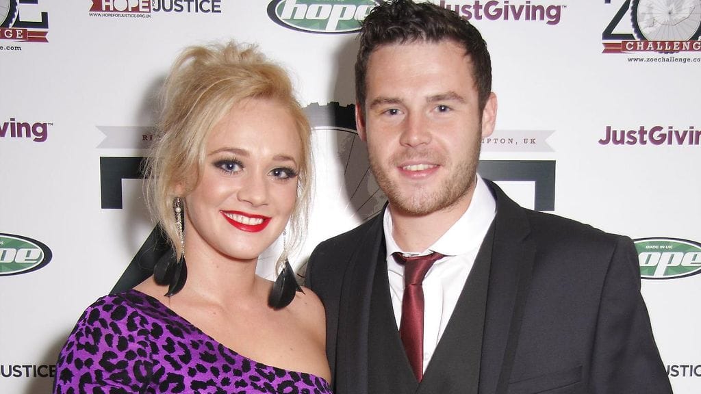 Emmerdale-näyttelijät Kirsty-Leigh Porter ja Danny Miller.