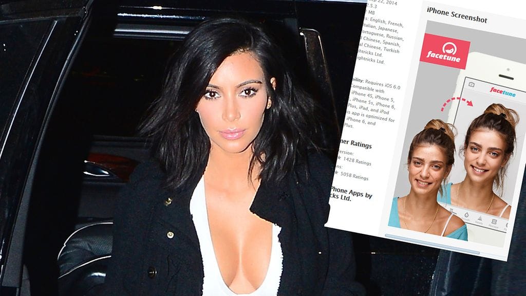 Kim Kardashian, kuvakaappaus FaceTune-ohjelmasta iTunesissa.