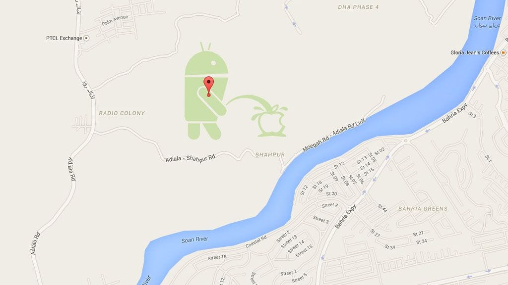 Kuvakaappaus Googlen kartasta.