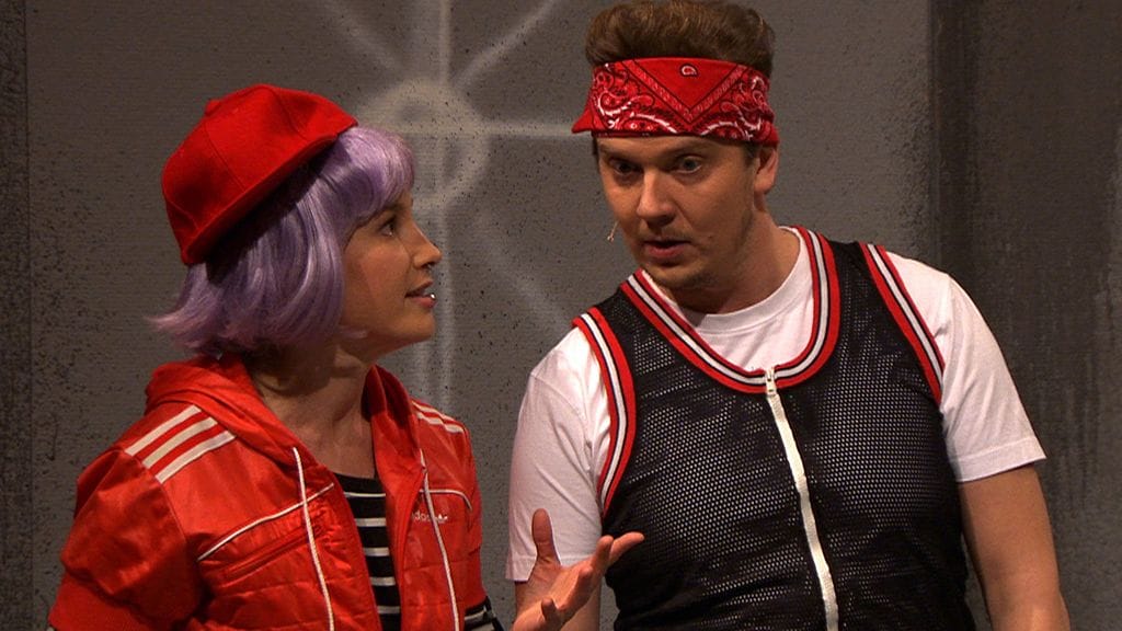 Annika Poijärvi ja Eero Ritala Luojan kiitoksen kuvauksissa.