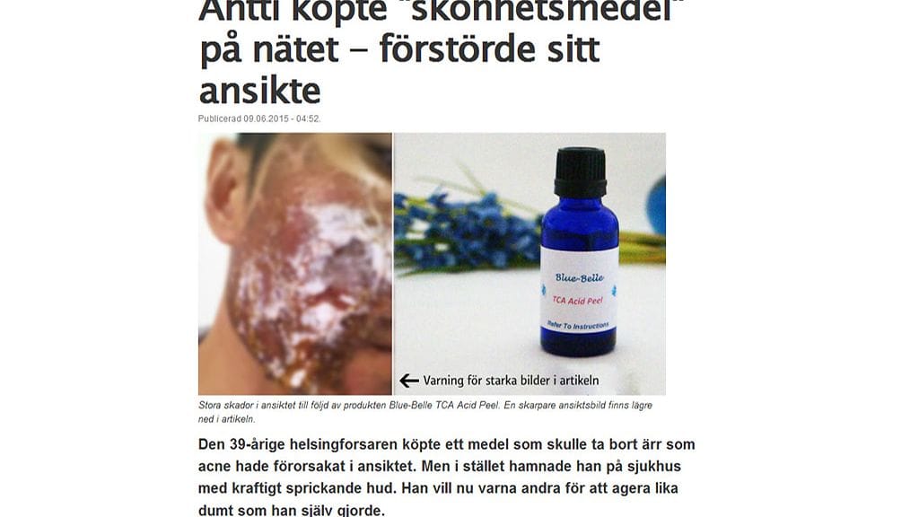 Svenska Yle uutisoi Antin epäonnisesta verkko-ostoksesta. Kuvakaappaus Svenska Ylen sivuilta.