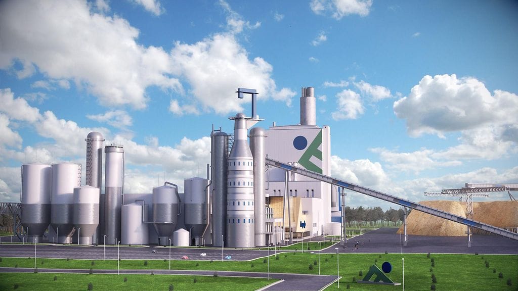 Havainnekuva Kuopioon suunnitellusta  Finnpulpin sellutehtaasta.