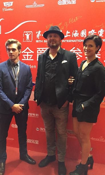 Lauri Tilkanen, Antti J. Jokinen ja Krista Kosonen Shanghain elokuvajuhlilla 16.6.2015.