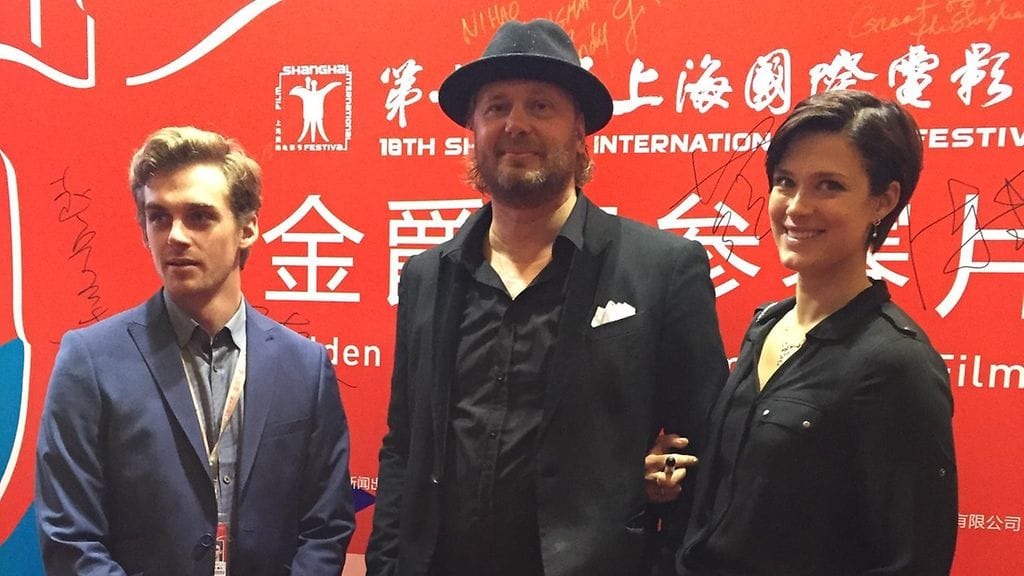 Lauri Tilkanen, Antti J. Jokinen ja Krista Kosonen Shanghain elokuvajuhlilla 16.6.2015.