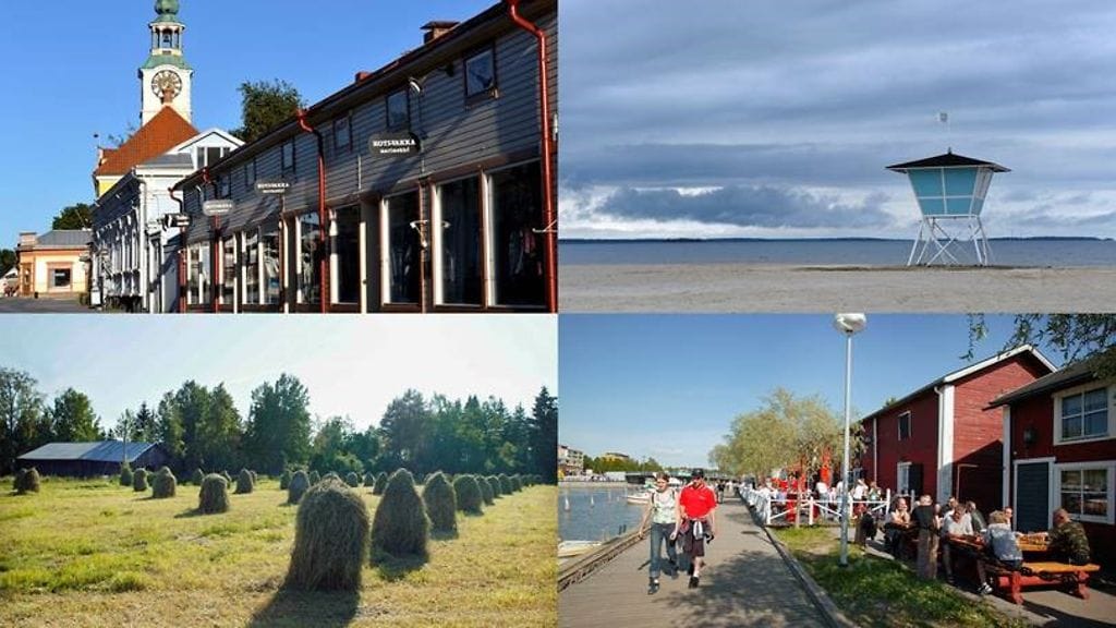 Ylävasemmalla Rauma, yläoikealla Oulun Nallinkari, alavasemmalla Kangasala, alaoikealla Uusikaupunki.