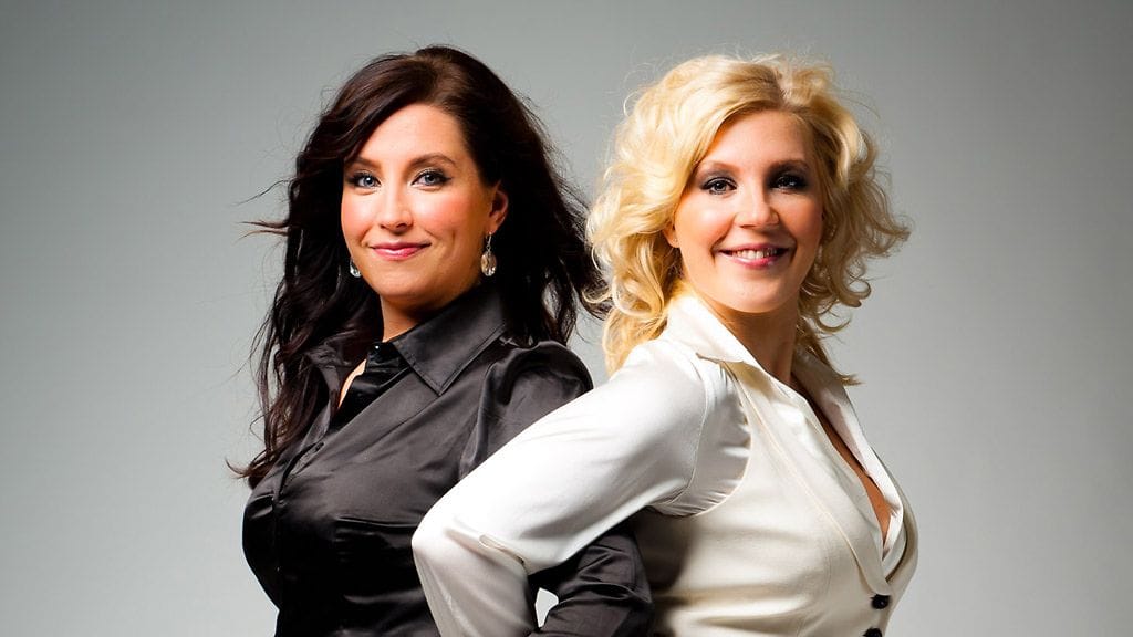 Jenni Pääskysaari ja Vappu Pimiä Korkojen kera -ohjelmassa