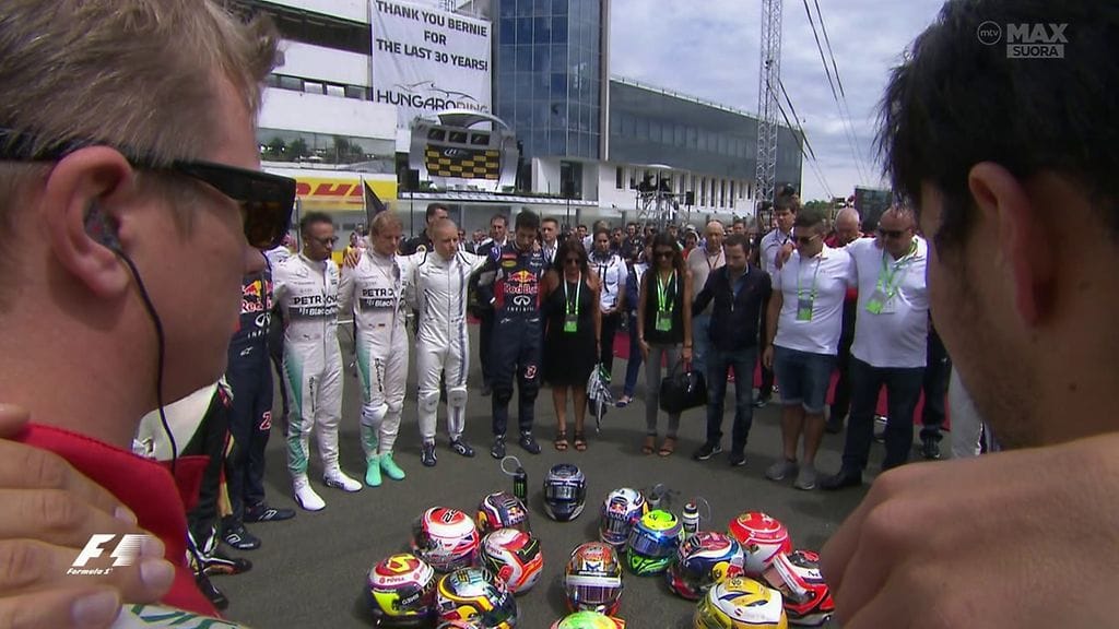 F1-kuskien hiljainen hetki Jules Bianchin kuoleman jälkeen heinäkuussa 2015.