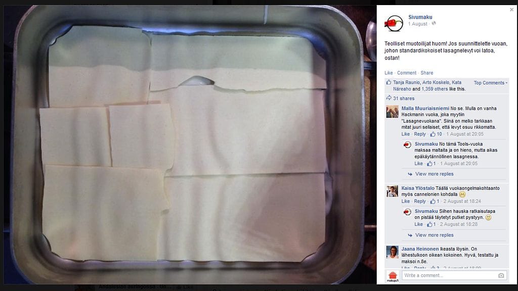 Sivumaku lasagnevuoka