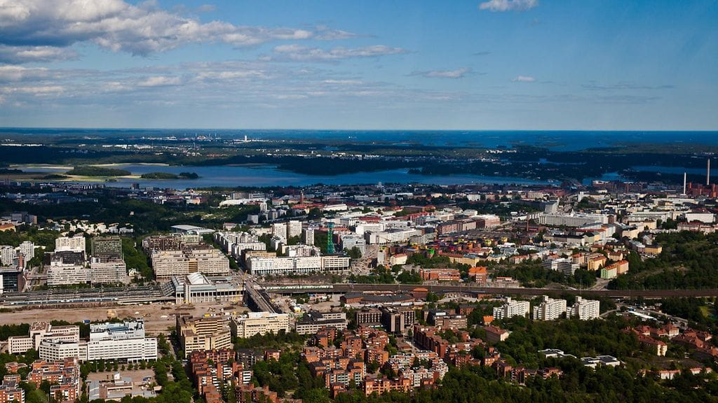 Pasila helikopterista kuvattuna Helsingissä kesäkuussa 2015.