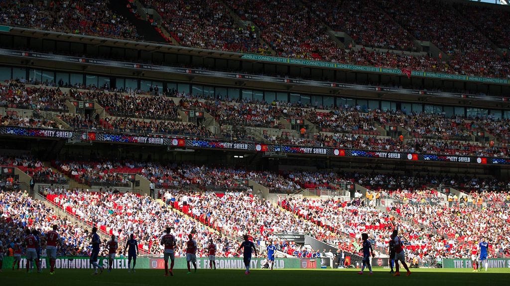 Arsenalin ja Chelsean pelaajia FA Community Shield -ottelussa Wembley-stadionilla elokuussa 2015.