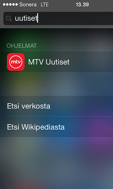 Hakutoiminto on kätevä, jos tarvitset esimerkiksi tietyn sovelluksen nopeasti.
