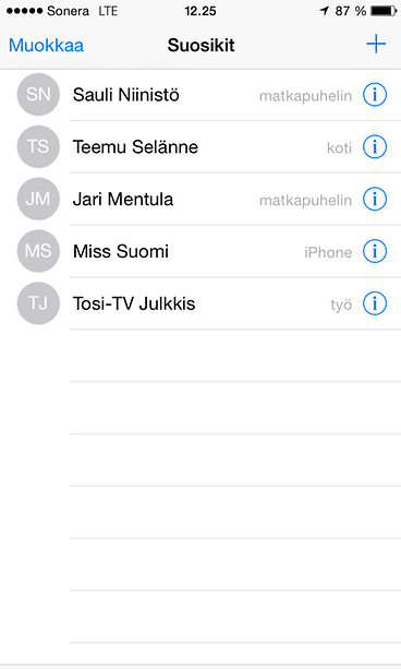 Suosikkeihin kannattaa lisätä usein tarvittavia yhteystietoja.