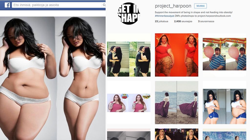 Kuvakaappaus Project Harpoonin FB-tililtä ja Instagramista