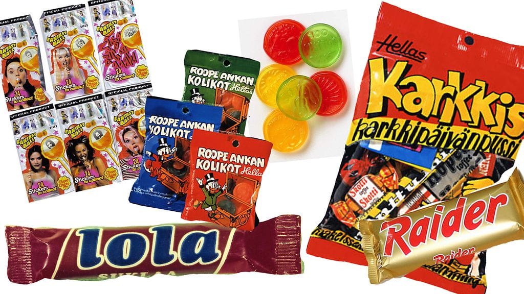 Ysärilapset muistavat taatusti Spice Girls -tikkarit sekä Raider-patukan, joka muuttui myöhemmin Twix-patukaksi.