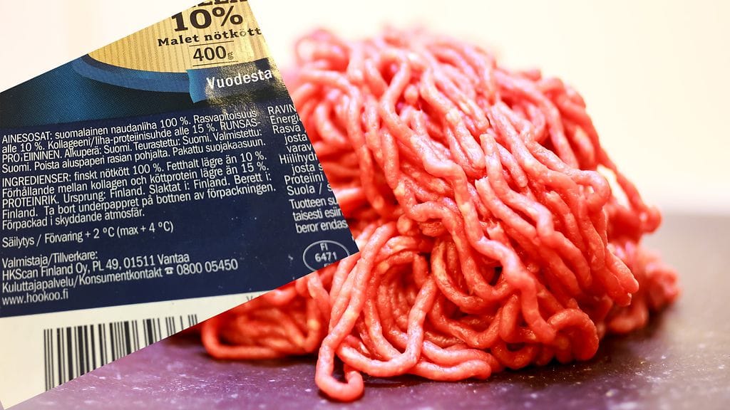 Suomessa jokaiseen jauhelihapakkaukseen on merkittävä tuotteen kollageenipitoisuus.